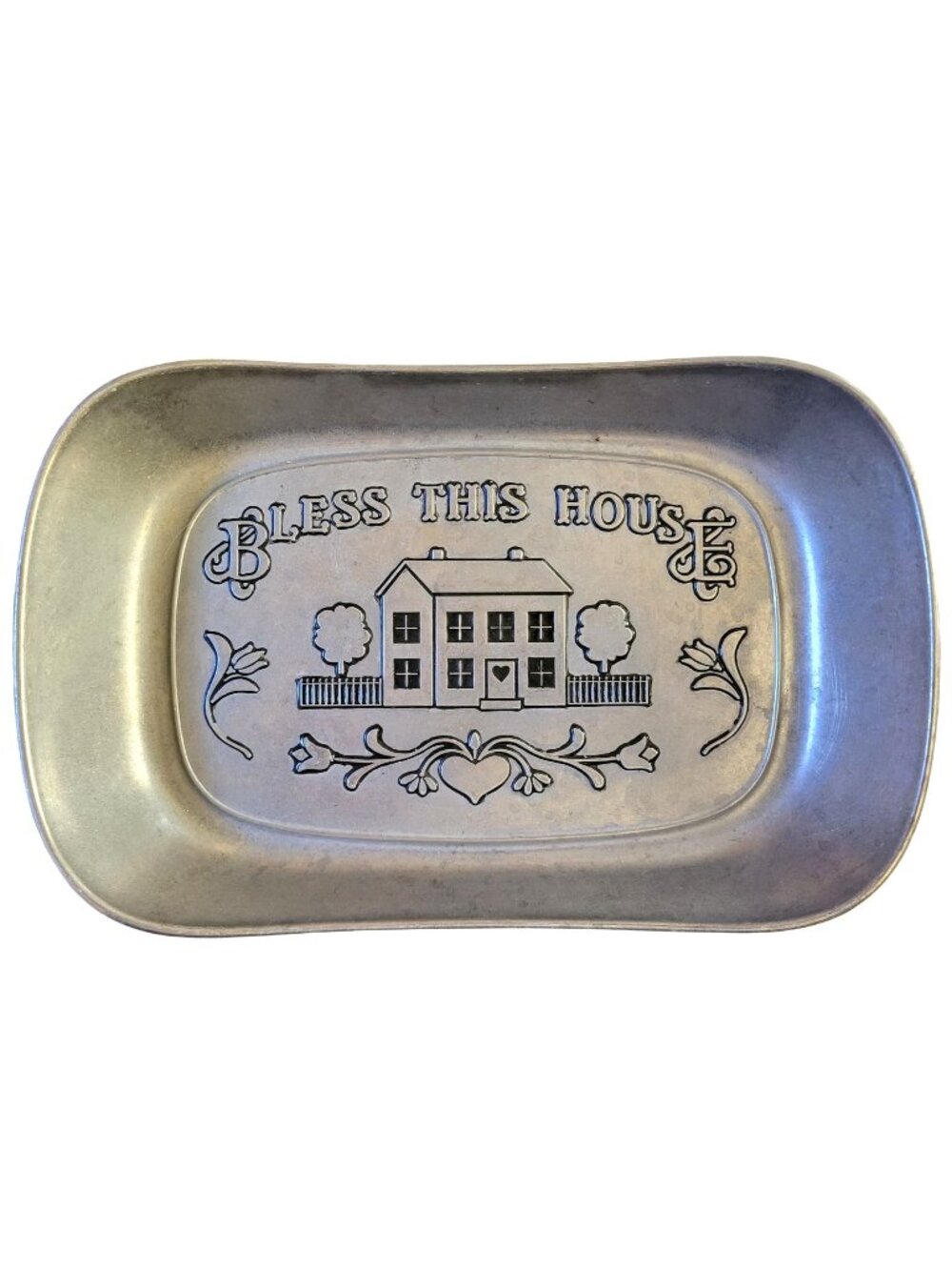 WILTON ARMETALE “Bless This House” Pewter Serving Tray Plate 9”x6.5”